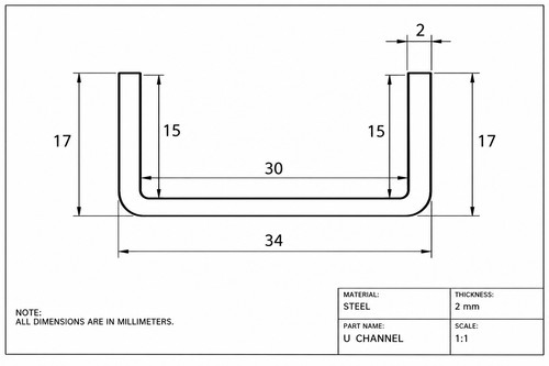 Steel channel section 15mm - section 15mm, x