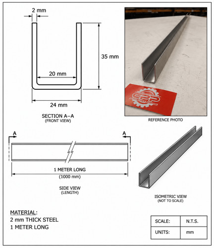 Steel channel section - steel, 20mm